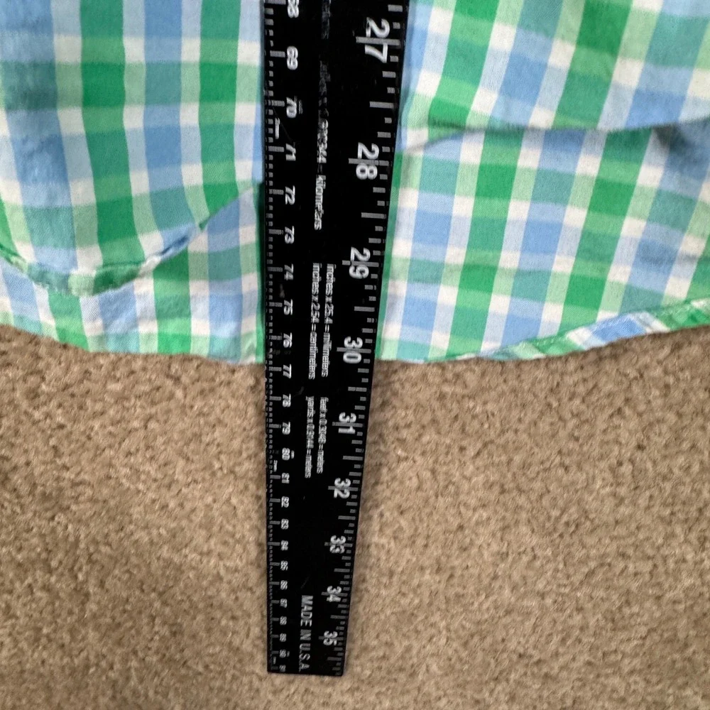 Vineyard Vines Button Down Mens Large Green Blue Gingham Whale Shirt Casual